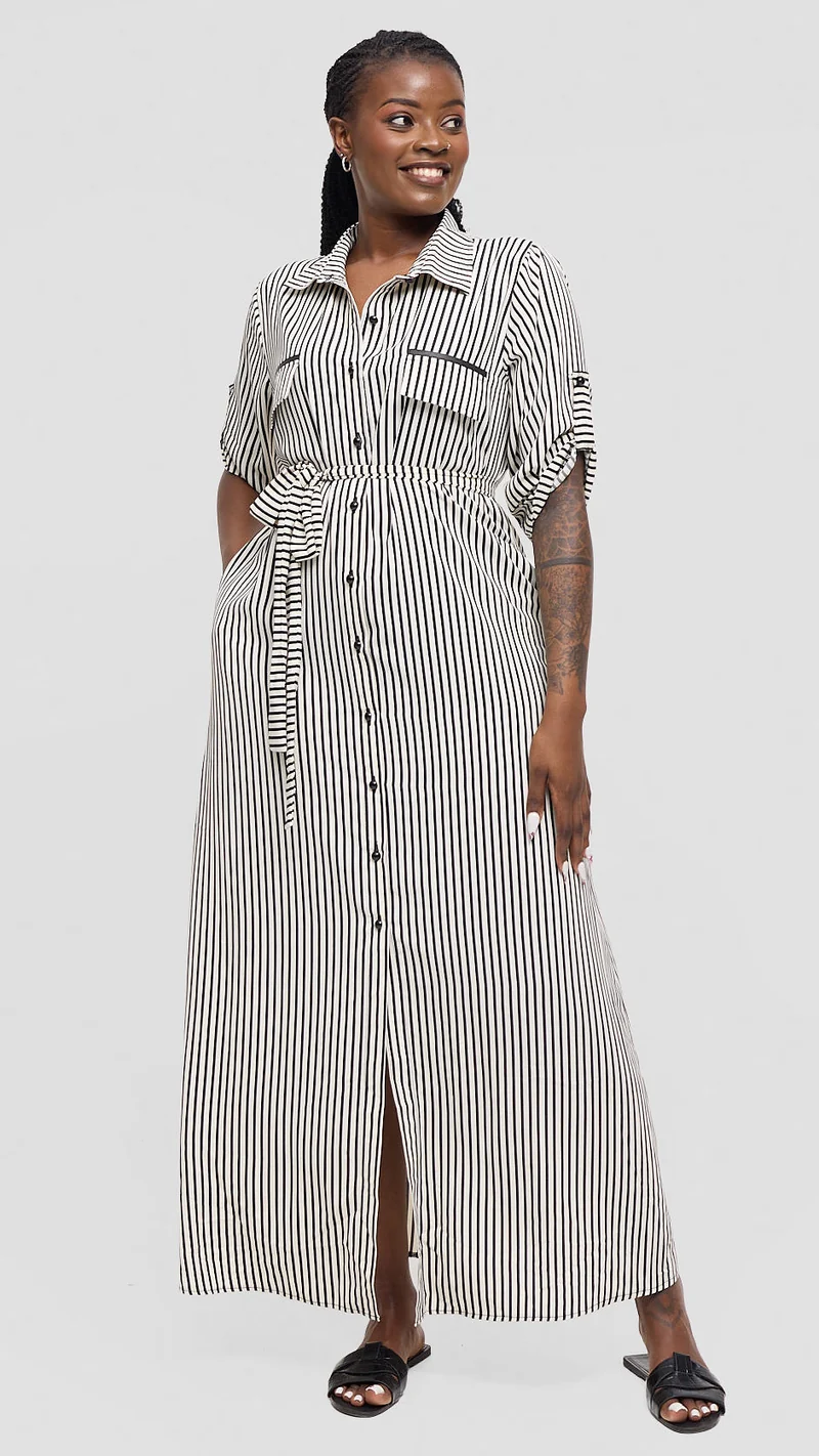 Salok Havilah Shirt Dress - Navy Blue Stripe