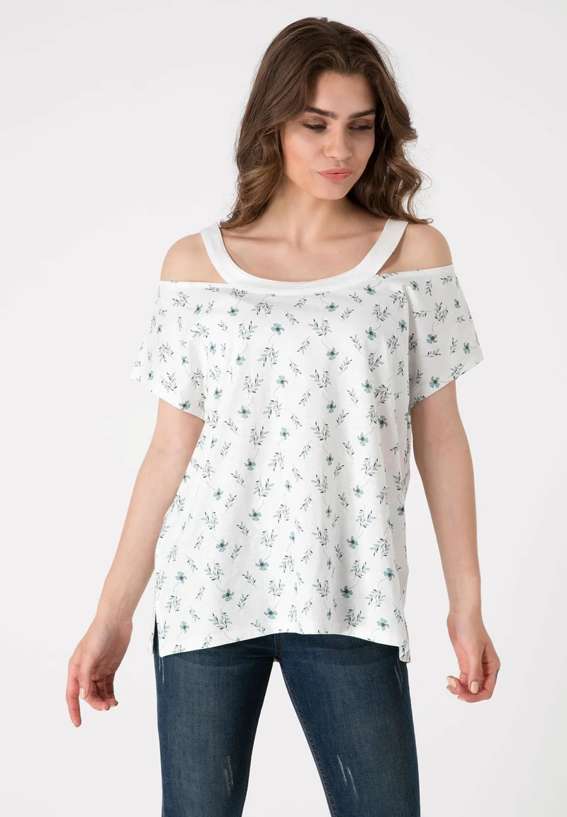 Schulterfreies Top aus Bio-Baumwolle mit Allover-Print