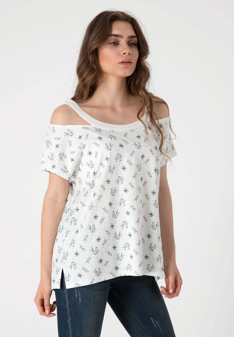 Schulterfreies Top aus Bio-Baumwolle mit Allover-Print