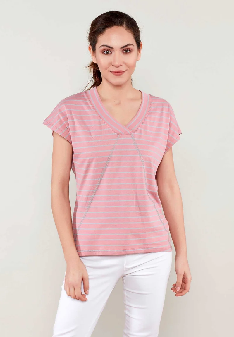 Ringelshirt aus Bio-Baumwolle mit kontrast Naehten