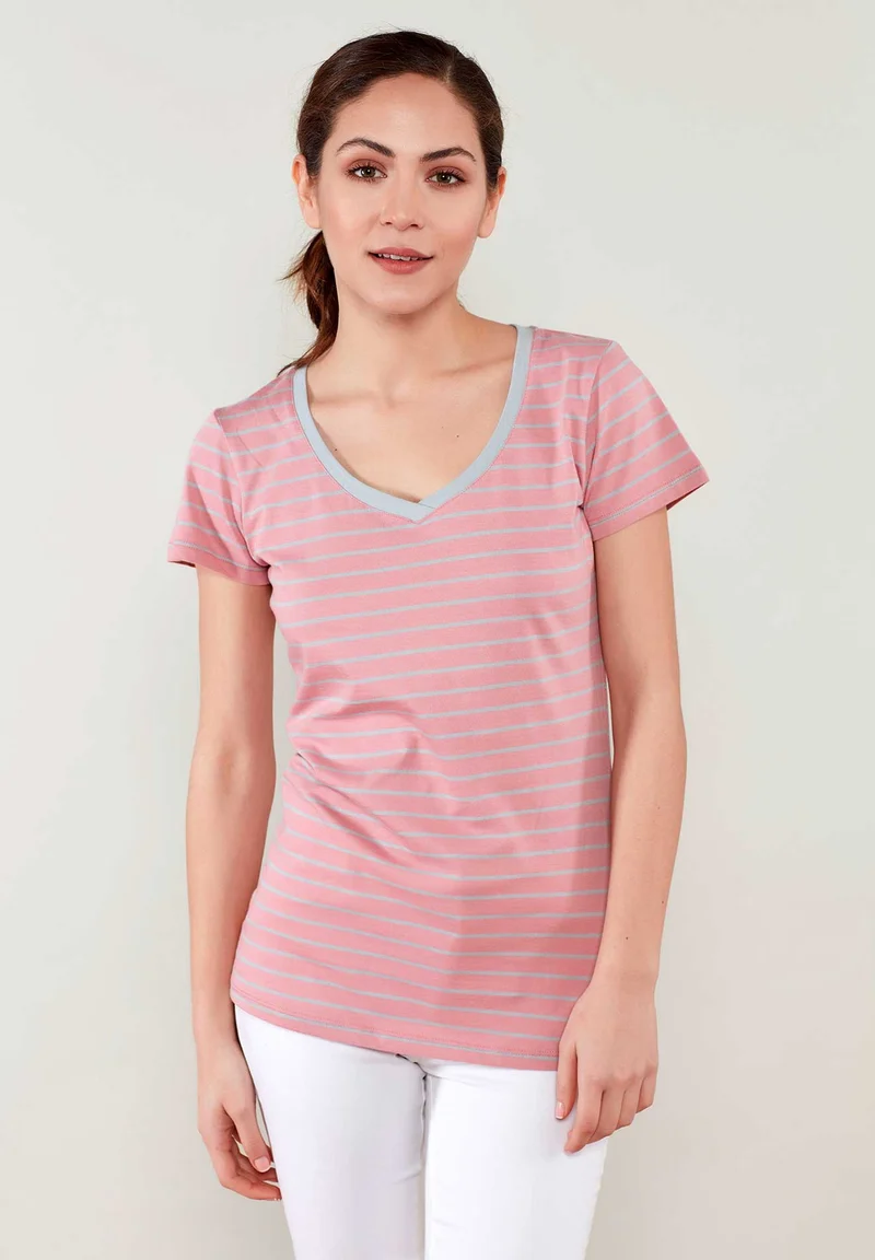 Ringelshirt aus Bio-Baumwolle mit V-Ausschnitt