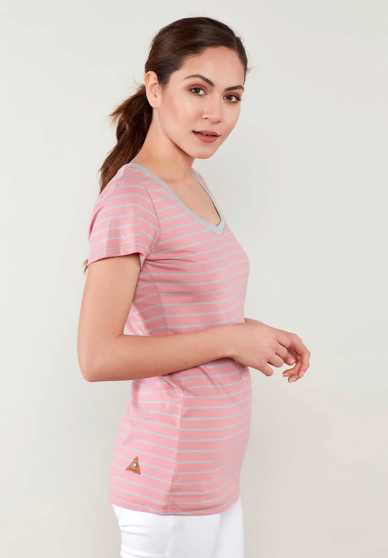 Ringelshirt aus Bio-Baumwolle mit V-Ausschnitt