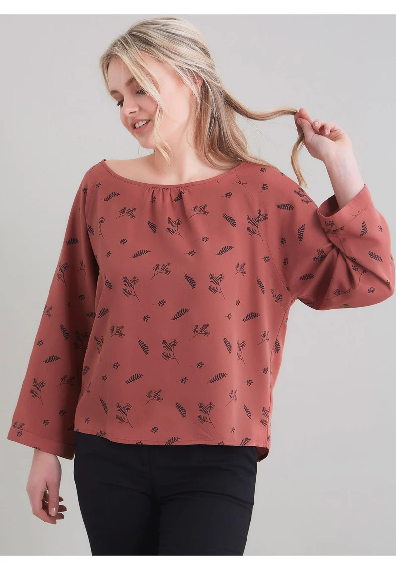 TENCEL™ Lyocell Blusenshirt mit schlichtem Blatt Motiv