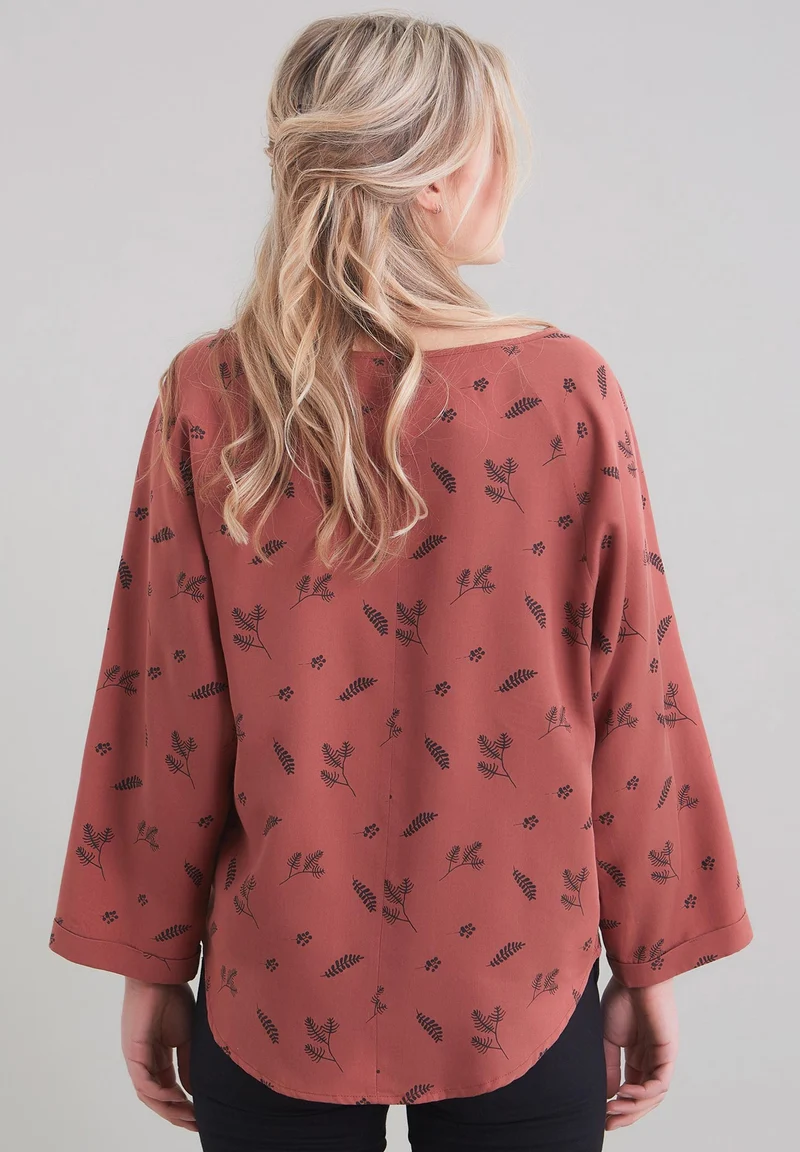 TENCEL™ Lyocell Blusenshirt mit schlichtem Blatt Motiv