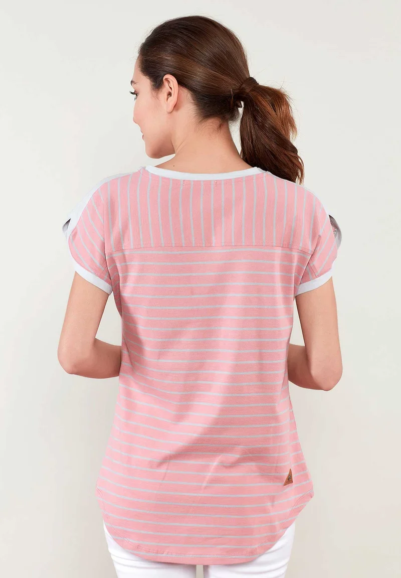Gestreiftes T-Shirt mit V-Ausschnitt und längerem Rückenteil