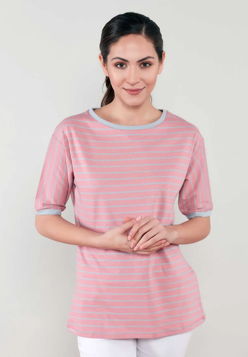 Gestreiftes Rundhals 1/2 Arm T-Shirt aus Bio-Baumwolle