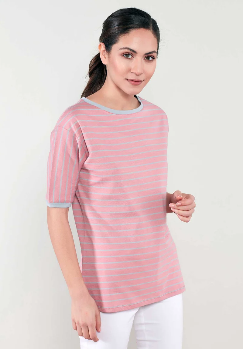 Gestreiftes Rundhals 1/2 Arm T-Shirt aus Bio-Baumwolle