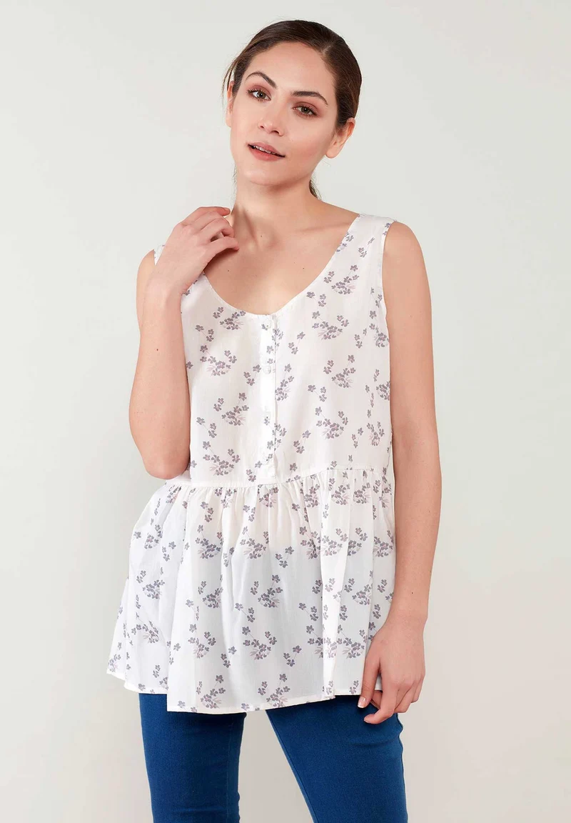Allover-Print Bluse aus TENCEL™ Lyocell mit Volant-Saum