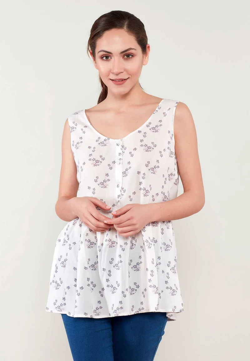 Allover-Print Bluse aus TENCEL™ Lyocell mit Volant-Saum