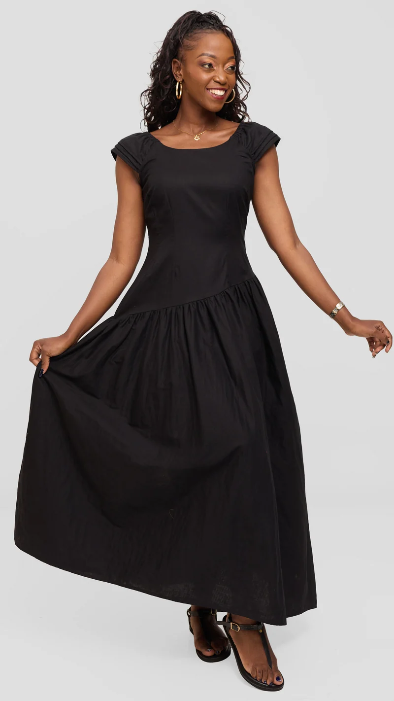 Safari by Vivo Drop Waist Maxi Dress in Cotton - Black
