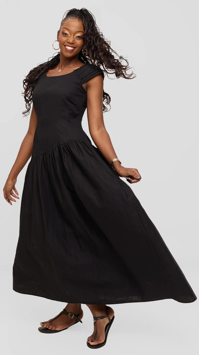 Safari by Vivo Drop Waist Maxi Dress in Cotton - Black