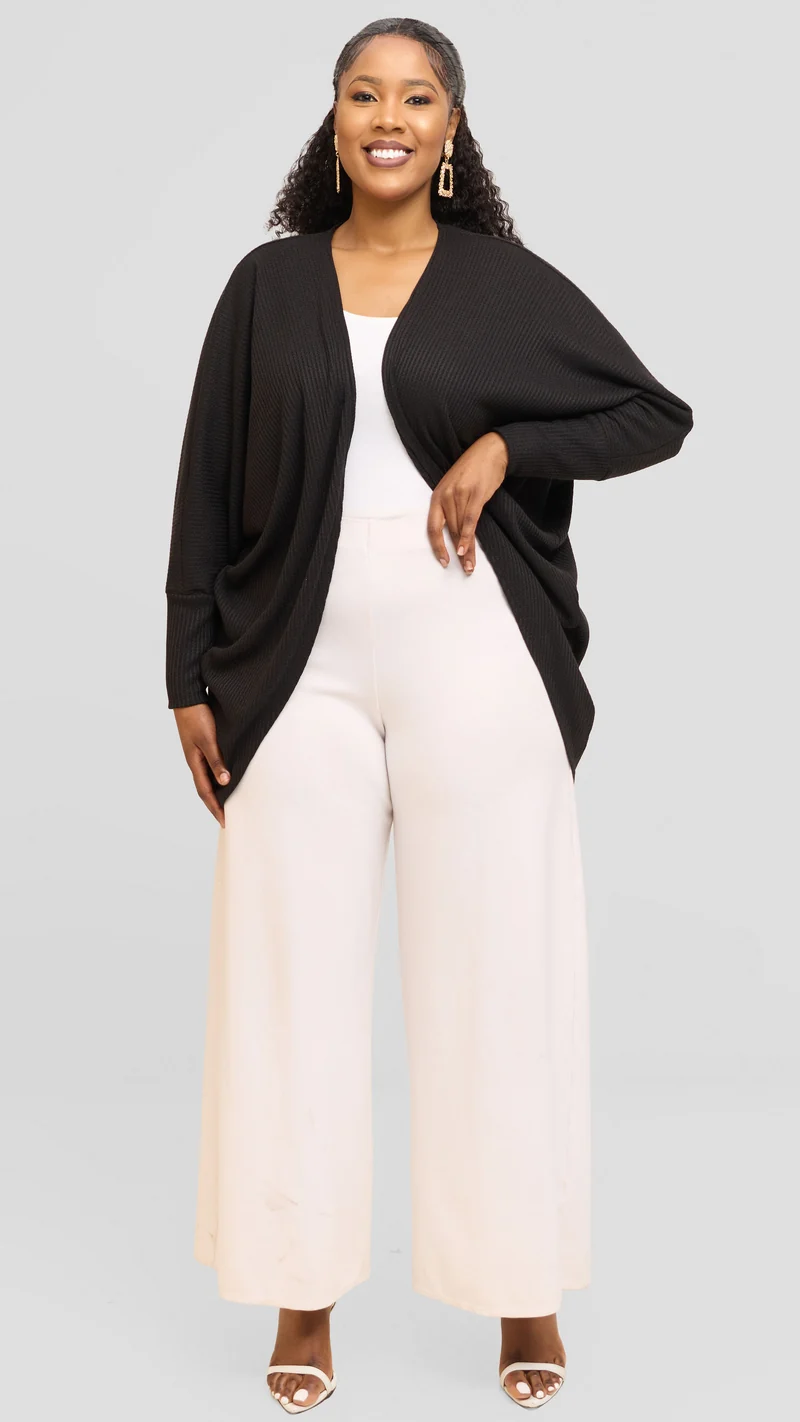 Vivo Butterfly Kimono in Rib Sweater - Black