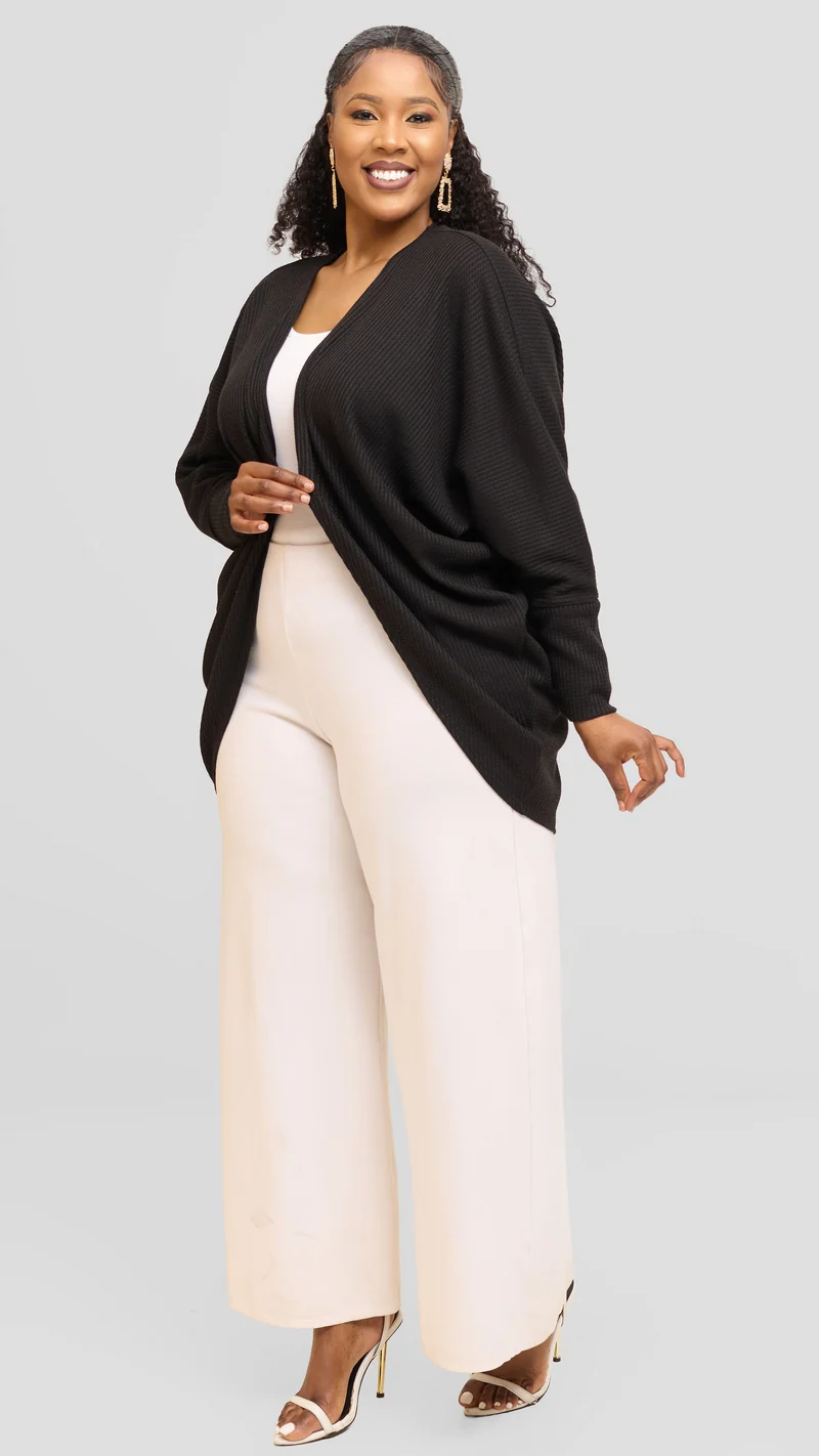 Vivo Butterfly Kimono in Rib Sweater - Black