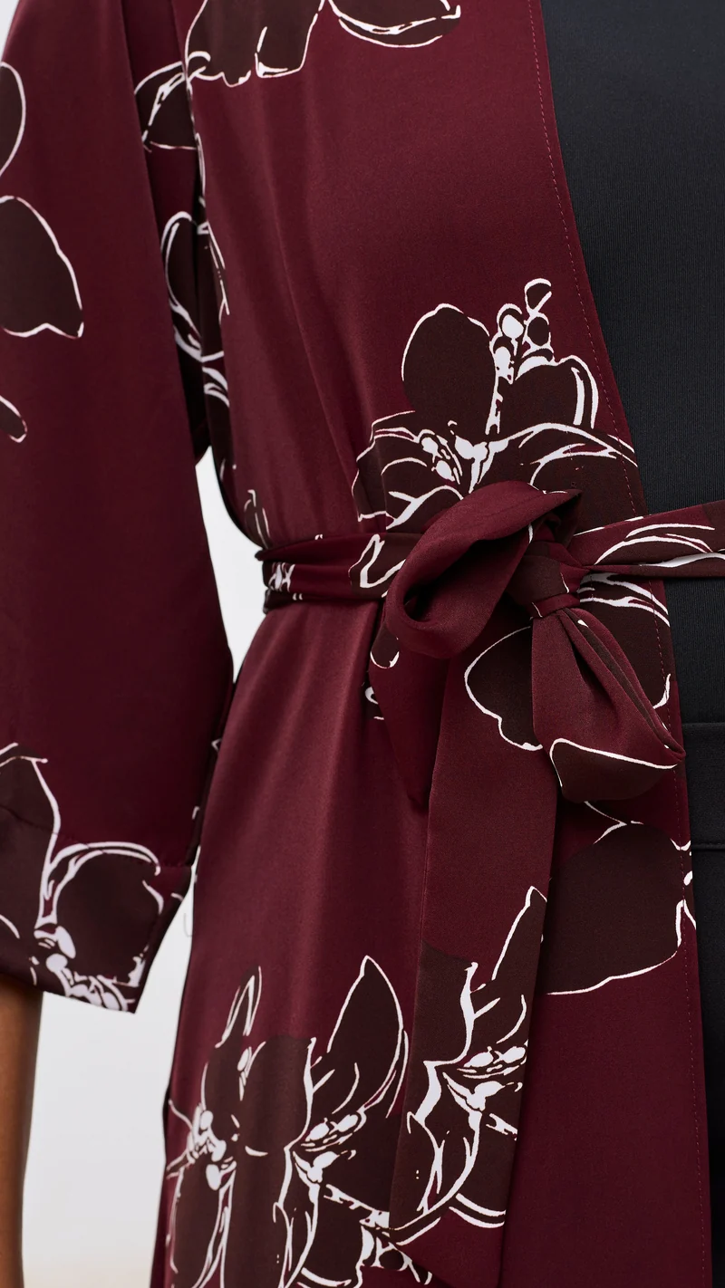 Vivo Alek High Slit Kimono - Maroon / Chocolate Print