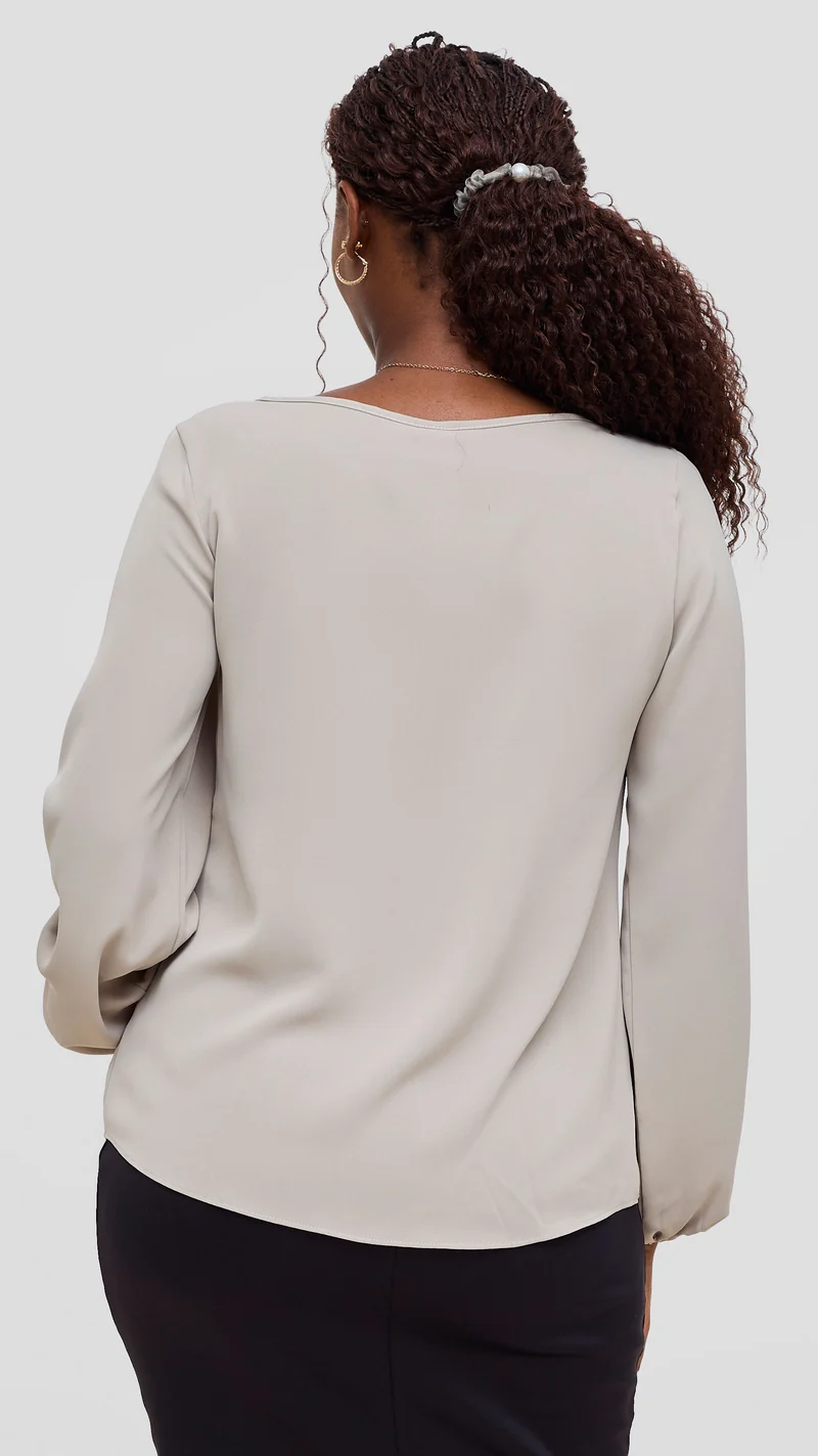 Vivo Basic Crepe Bishop Sleeve Top - Light Grey