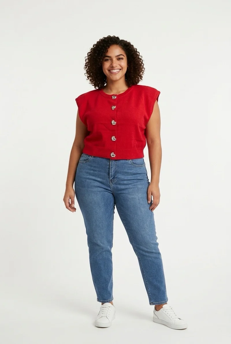 Stylish Sisters Short-sleeved Cardigan-style Blouse - Red