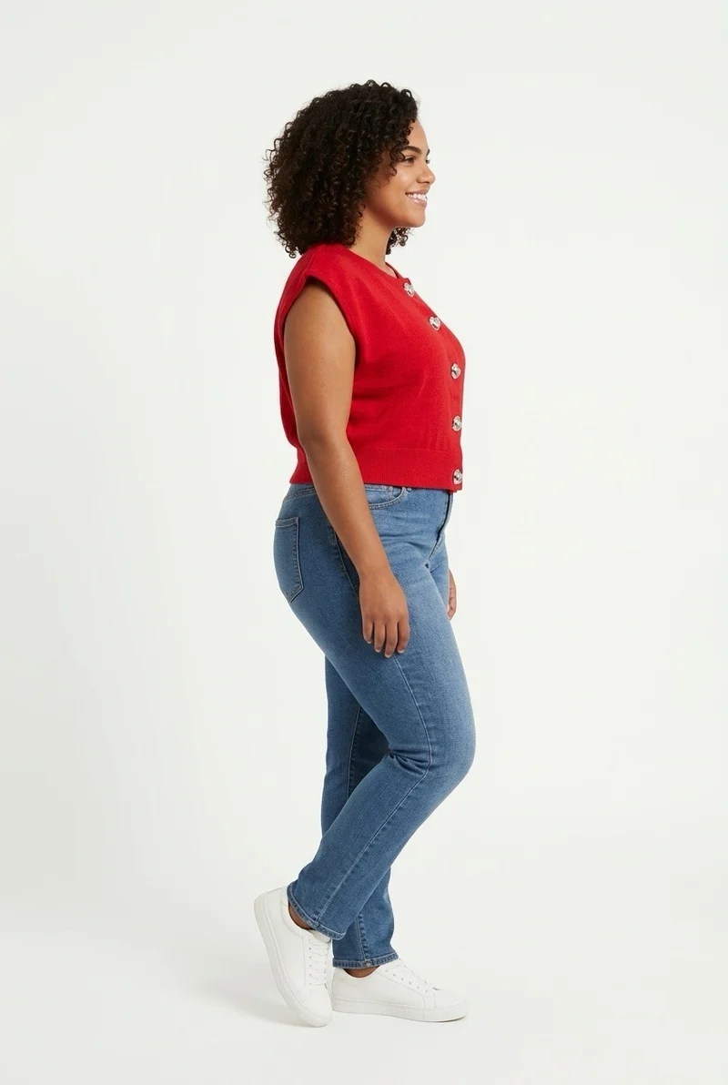 Stylish Sisters Short-sleeved Cardigan-style Blouse - Red