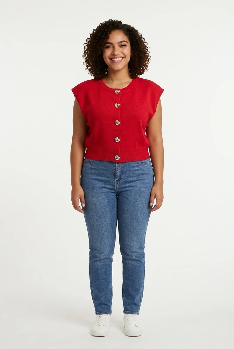 Stylish Sisters Short-sleeved Cardigan-style Blouse - Red