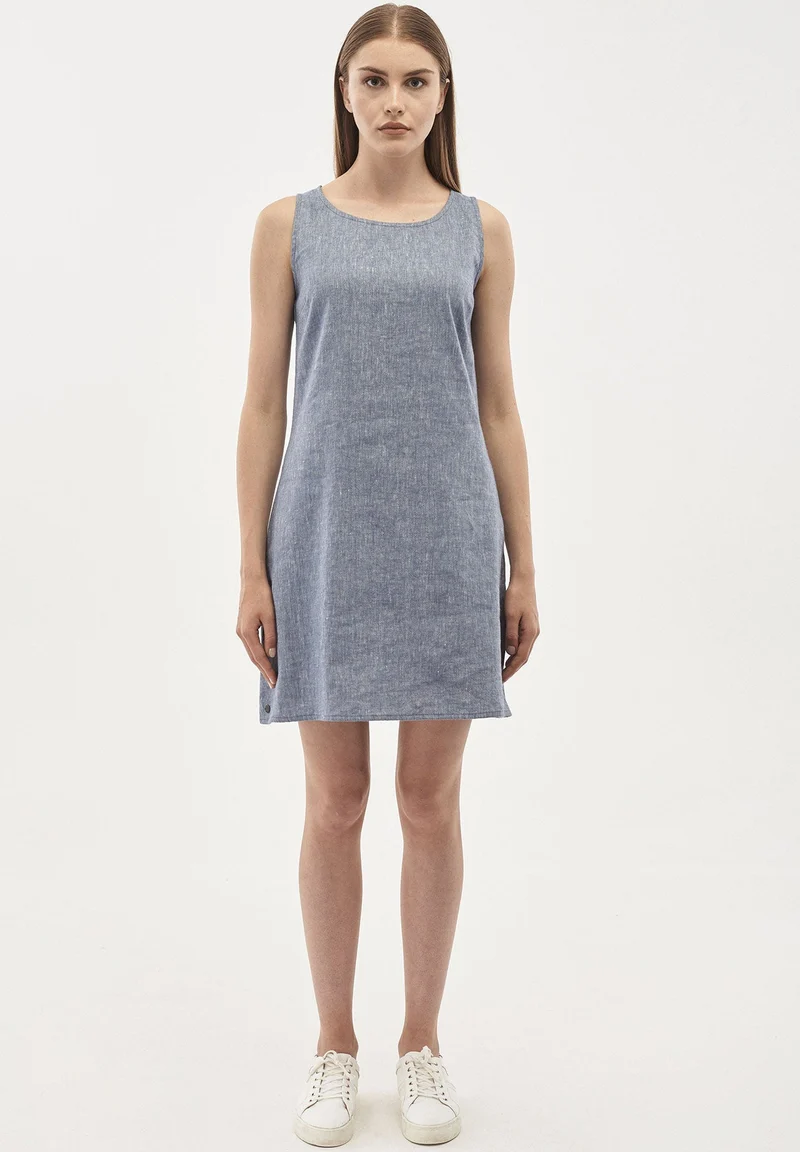 Kleid aus Leinen-Mix in Denim Optik