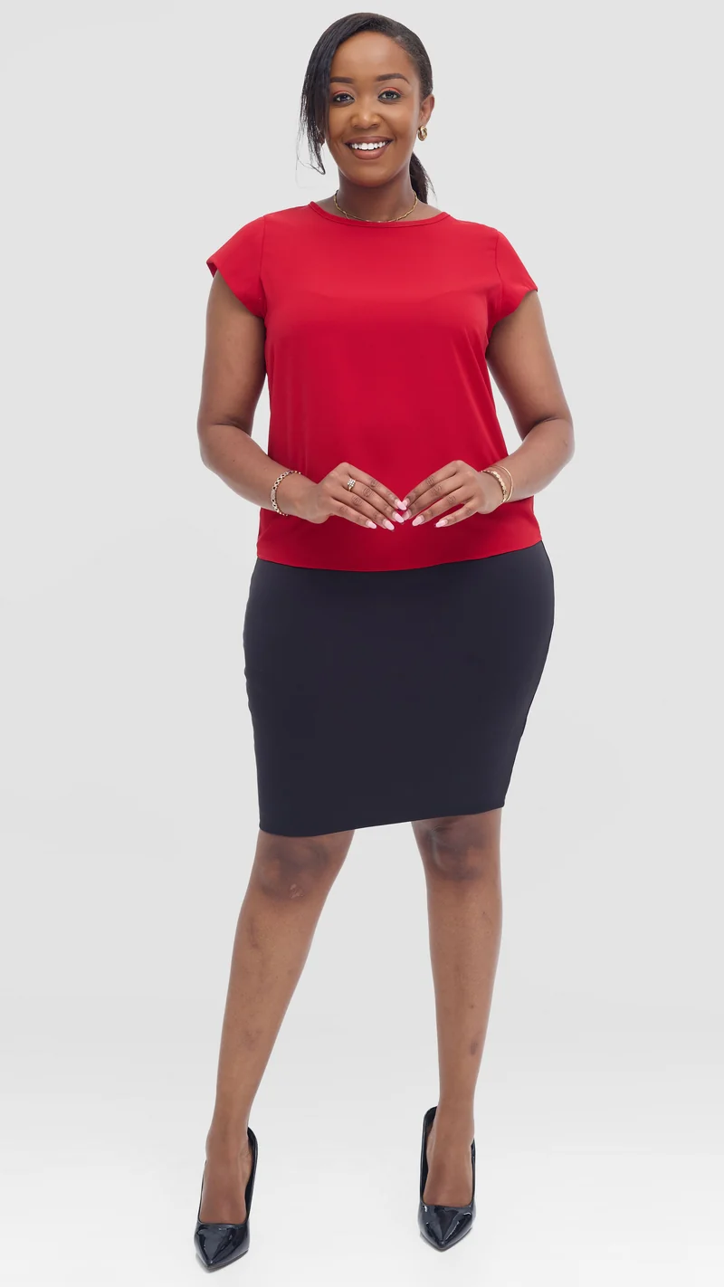Vivo Basic Cap Sleeve Top in Crepe - Red