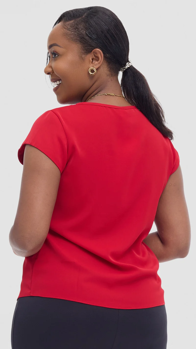 Vivo Basic Cap Sleeve Top in Crepe - Red