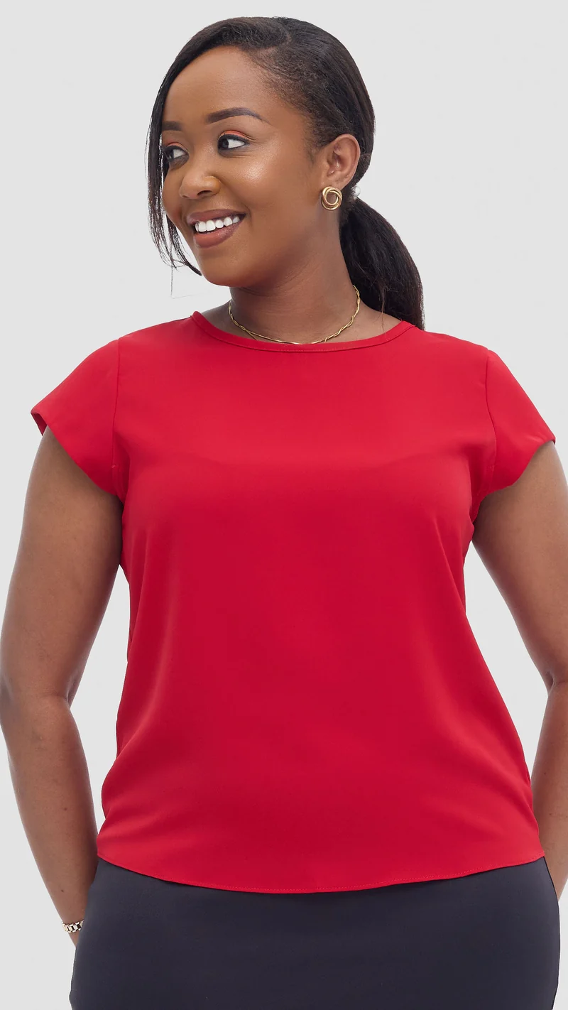 Vivo Basic Cap Sleeve Top in Crepe - Red