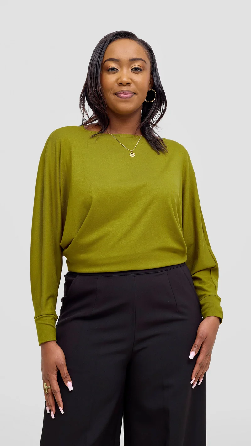 Vivo Bana Batwing Top in Jersey - Dark Olive