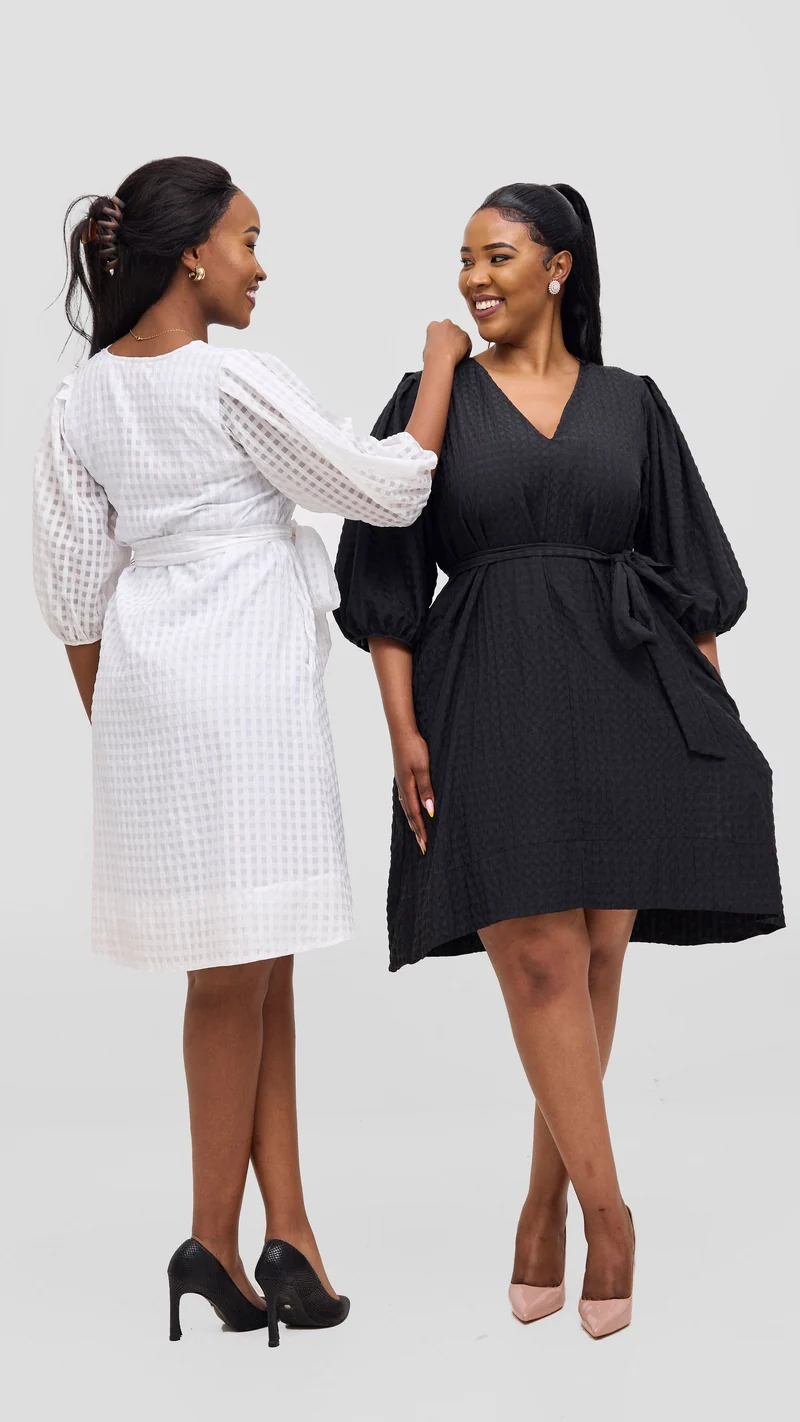 Vivo Alani High Low Dress - Black Textured Print