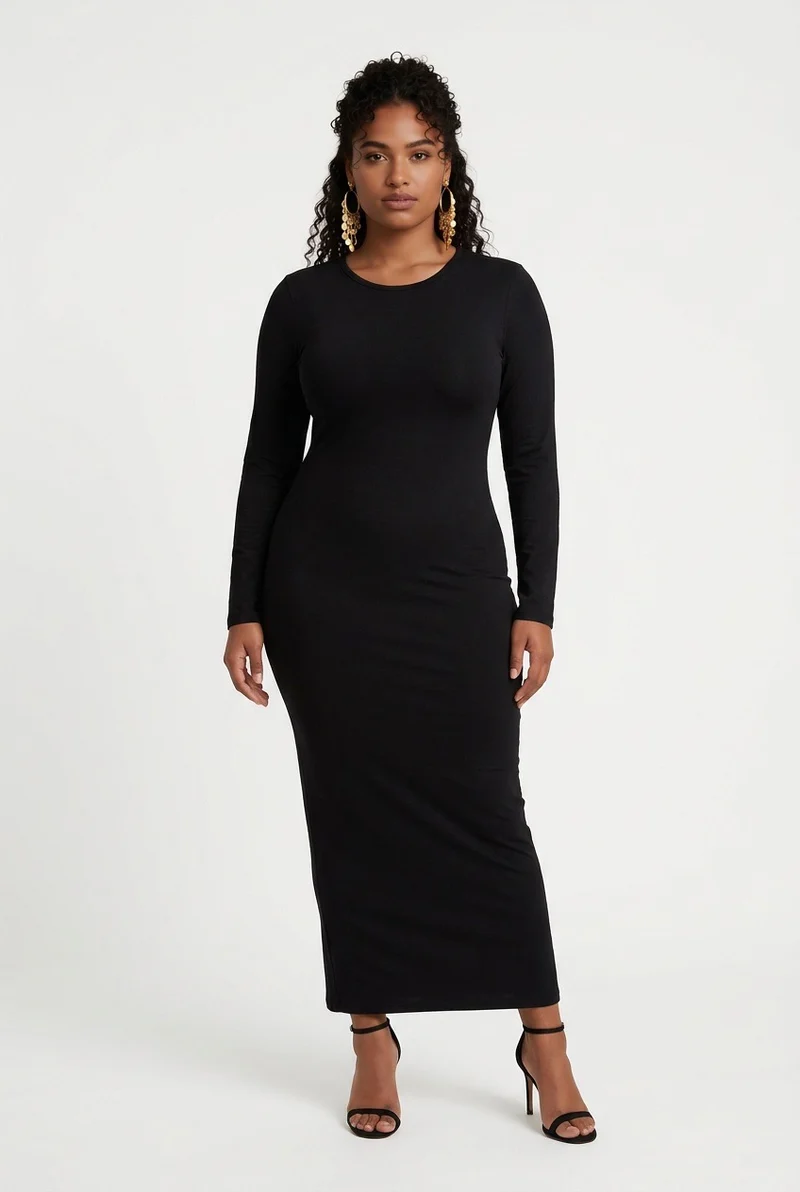 Stylish Sisters Long-Sleeve Bodycon Maxi Dress - Black
