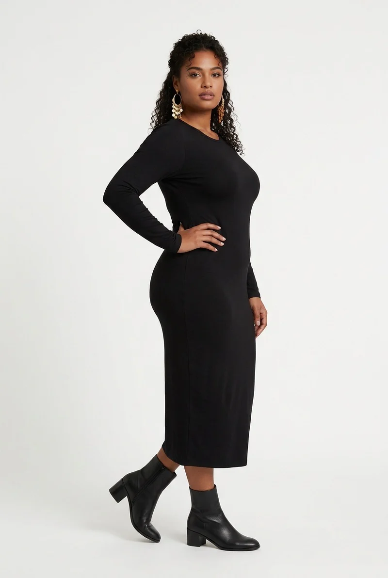 Stylish Sisters Long-Sleeve Bodycon Maxi Dress - Black