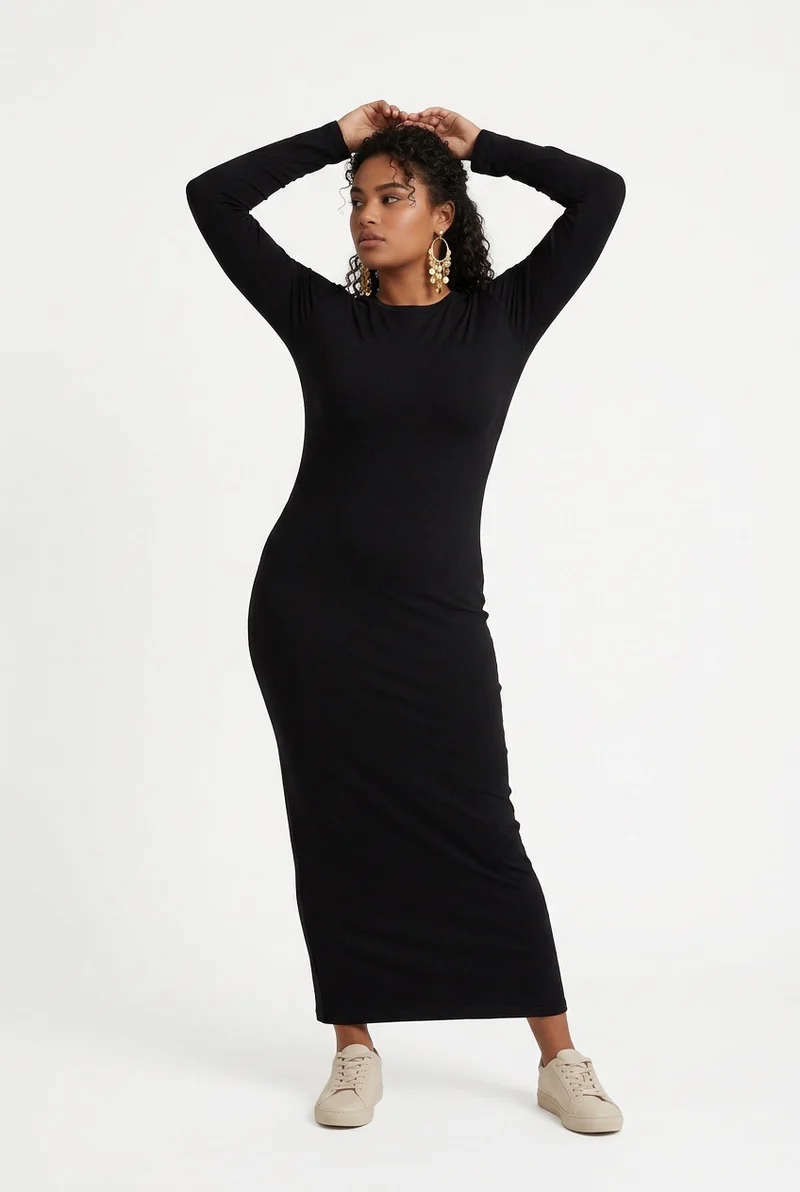 Stylish Sisters Long-Sleeve Bodycon Maxi Dress - Black