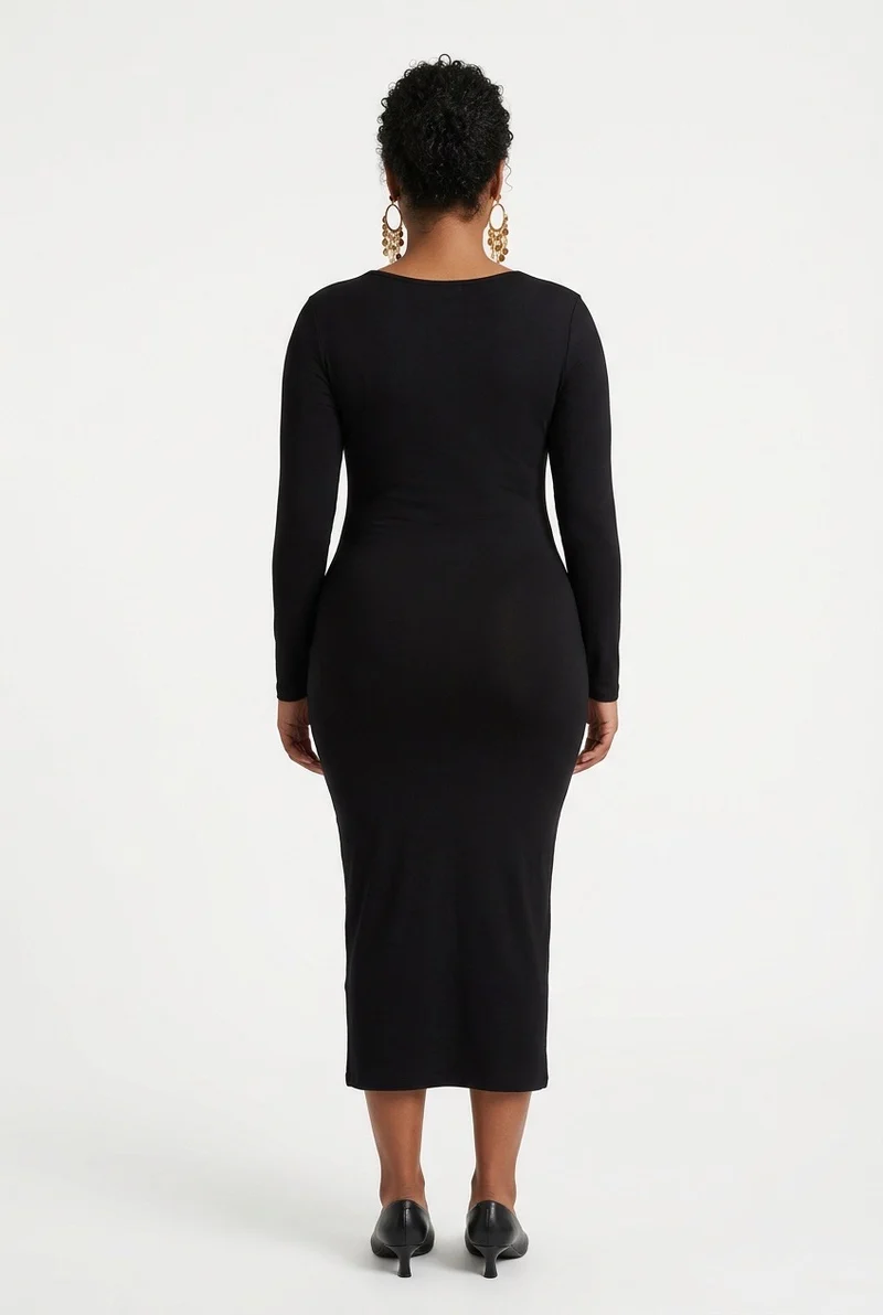 Stylish Sisters Long-Sleeve Bodycon Maxi Dress - Black