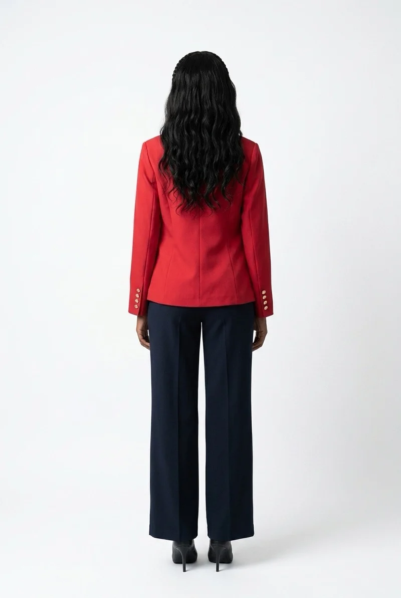 Stylish Sisters Double-Breasted Tailored Blazer with Gold Buttons - Red