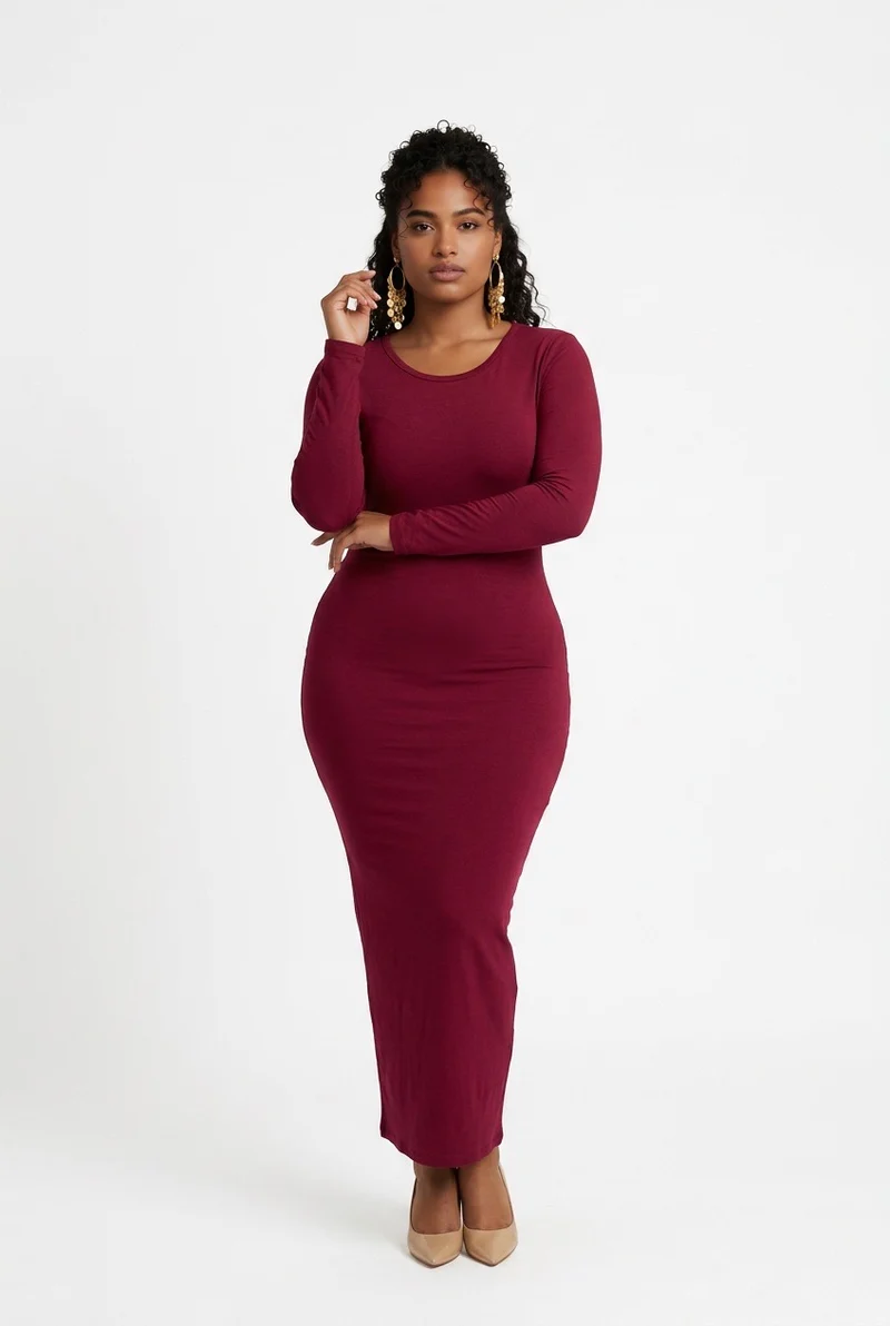 Stylish Sisters Long-Sleeve Bodycon Maxi Dress - Maroon