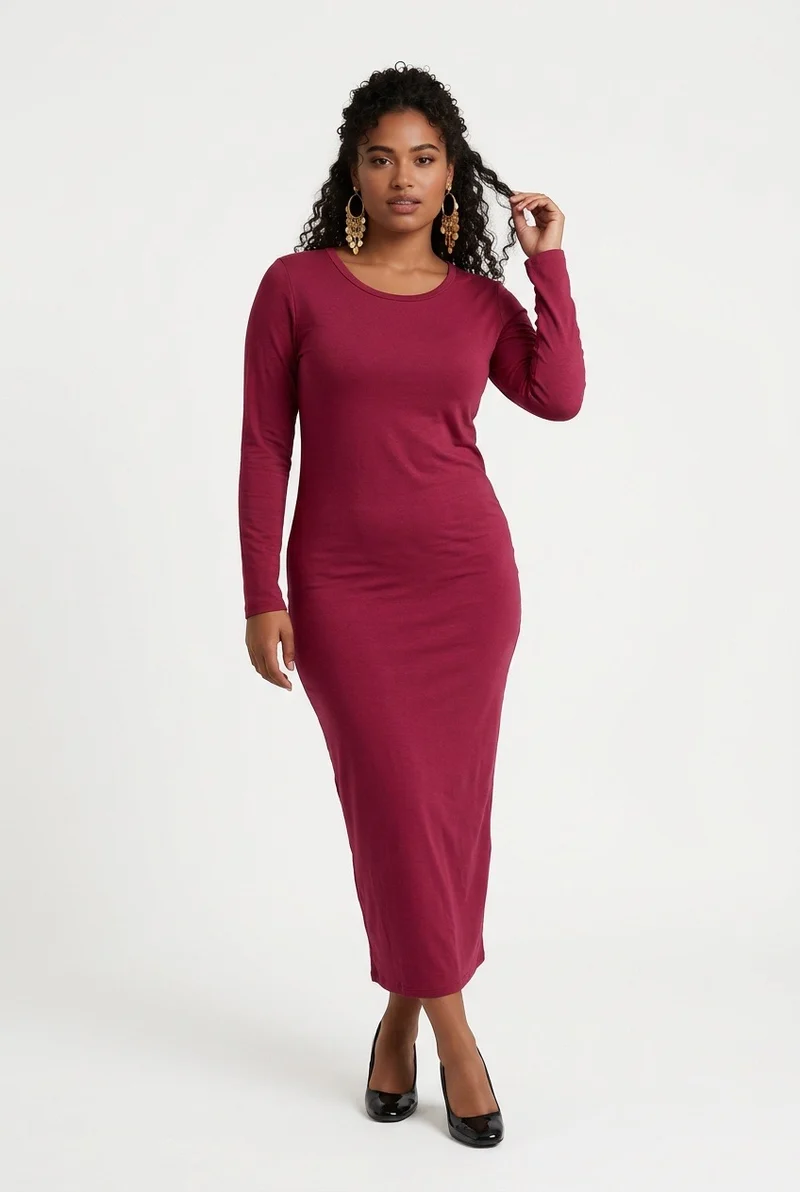 Stylish Sisters Long-Sleeve Bodycon Maxi Dress - Maroon