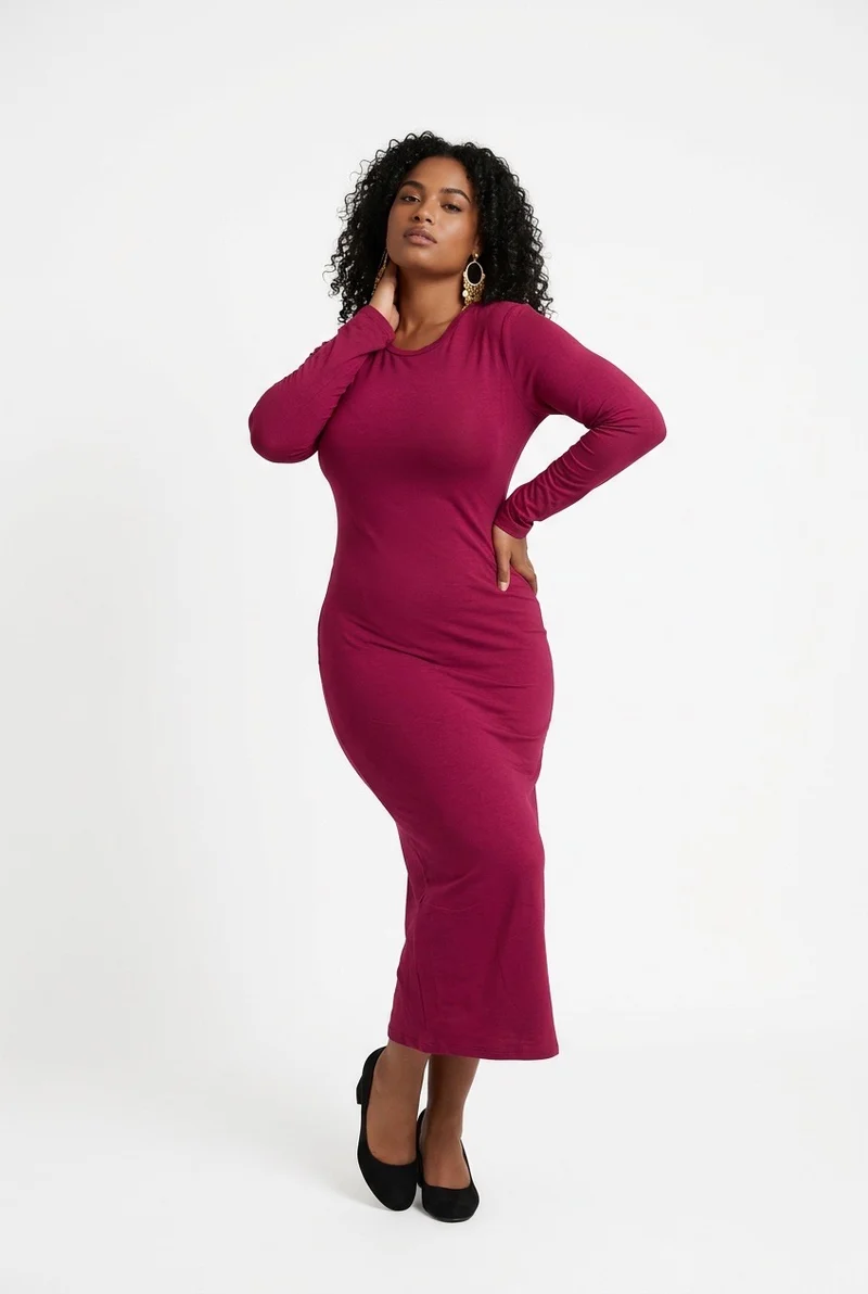 Stylish Sisters Long-Sleeve Bodycon Maxi Dress - Maroon