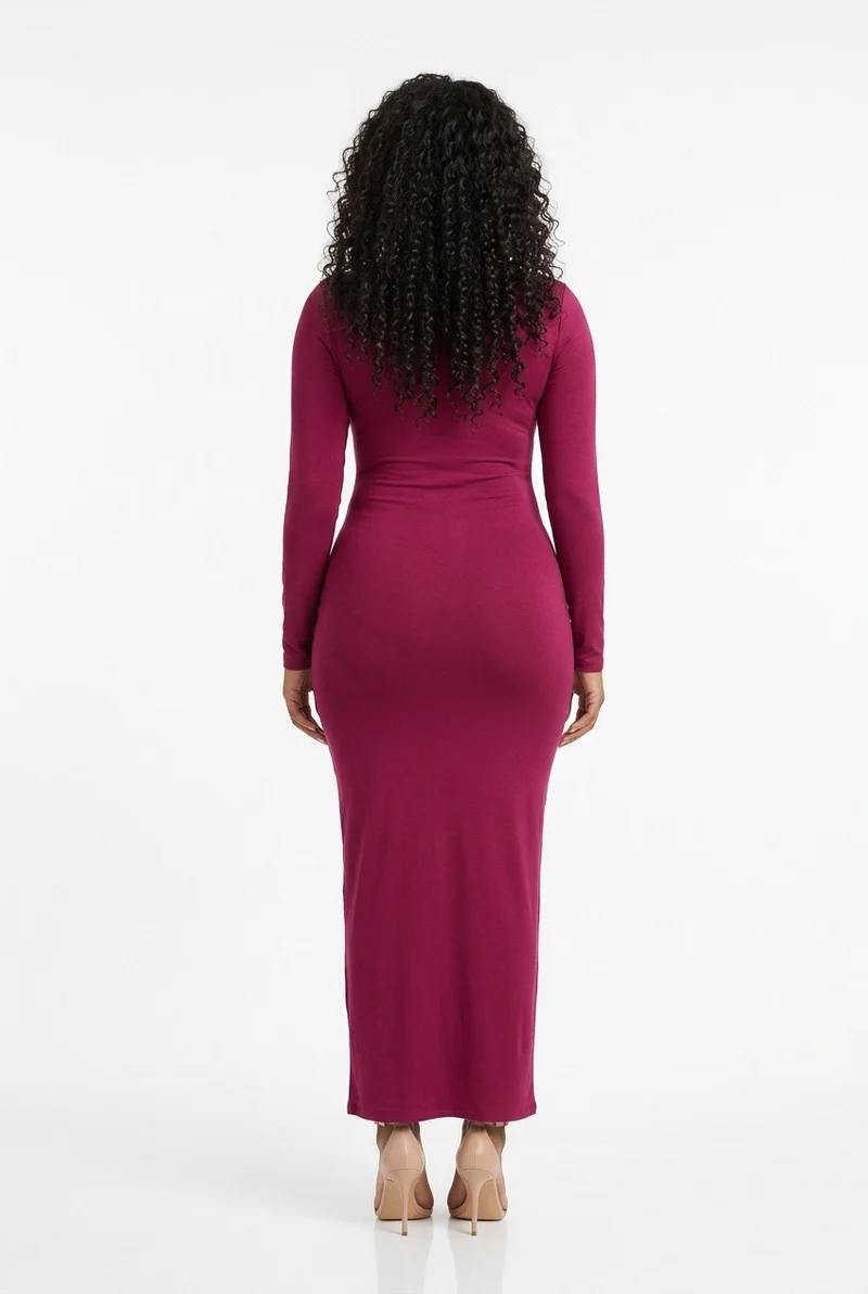 Stylish Sisters Long-Sleeve Bodycon Maxi Dress - Maroon