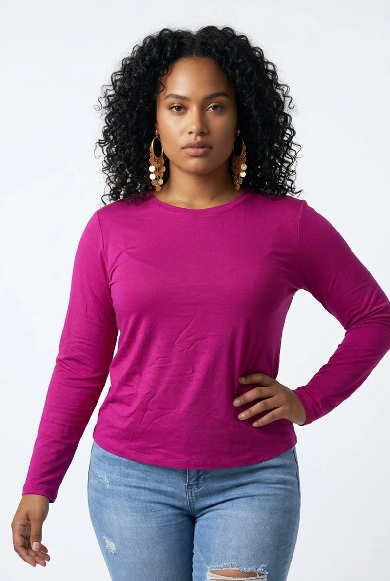 Stylish Sisters Basic Long-Sleeve T-shirt - Magenta