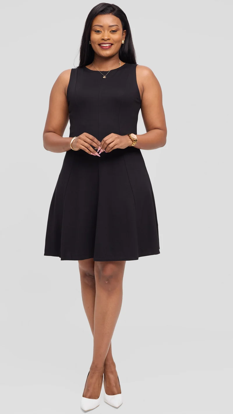 Vivo Studio A-Line Mini Dress in Ponte - Black