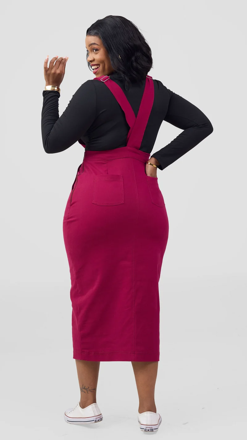 Home of Calor Dungaree Dress - Burgundy
