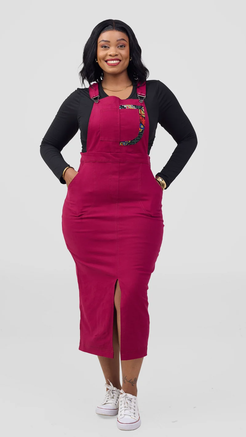 Home of Calor Dungaree Dress - Burgundy