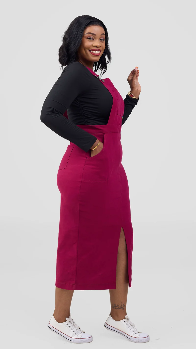 Home of Calor Dungaree Dress - Burgundy