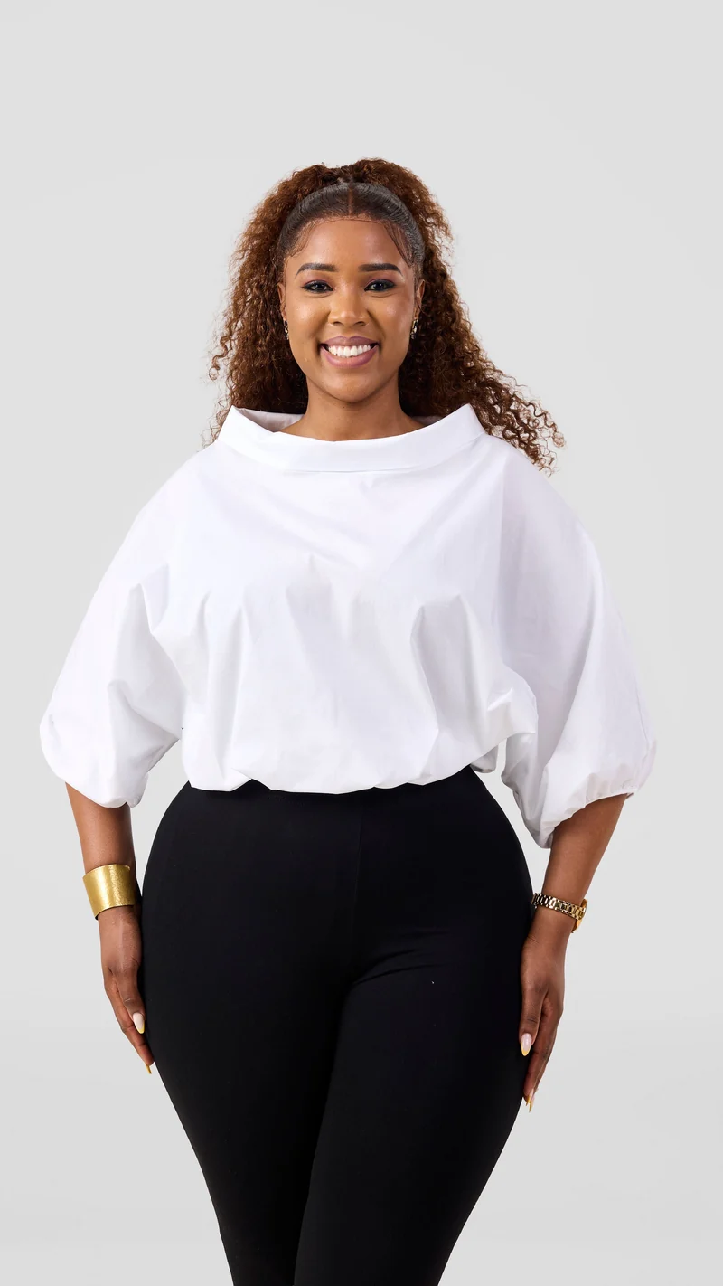 Vivo Lulu Drawstring Top in Cotton - White