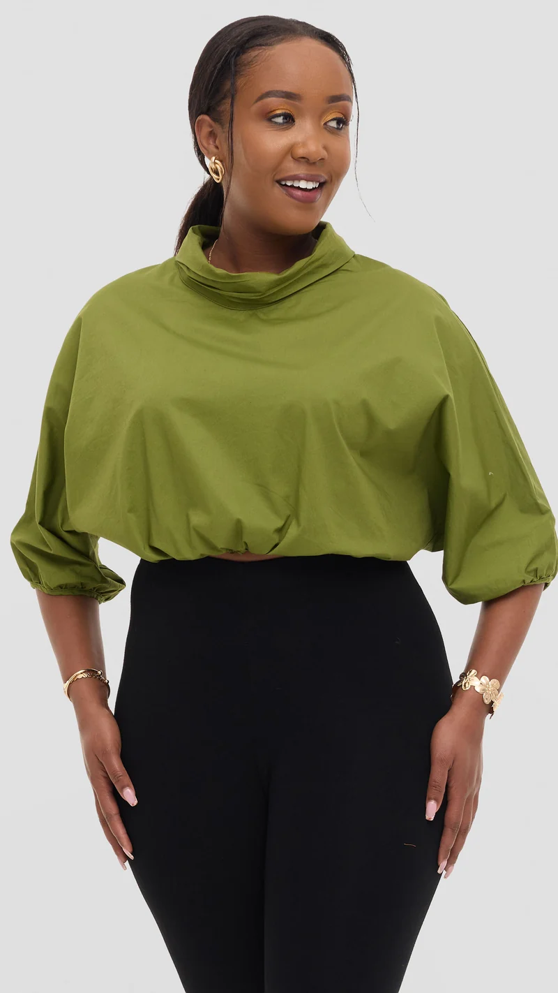 Safari by Vivo Njano Drawstring Top in Cotton - Green