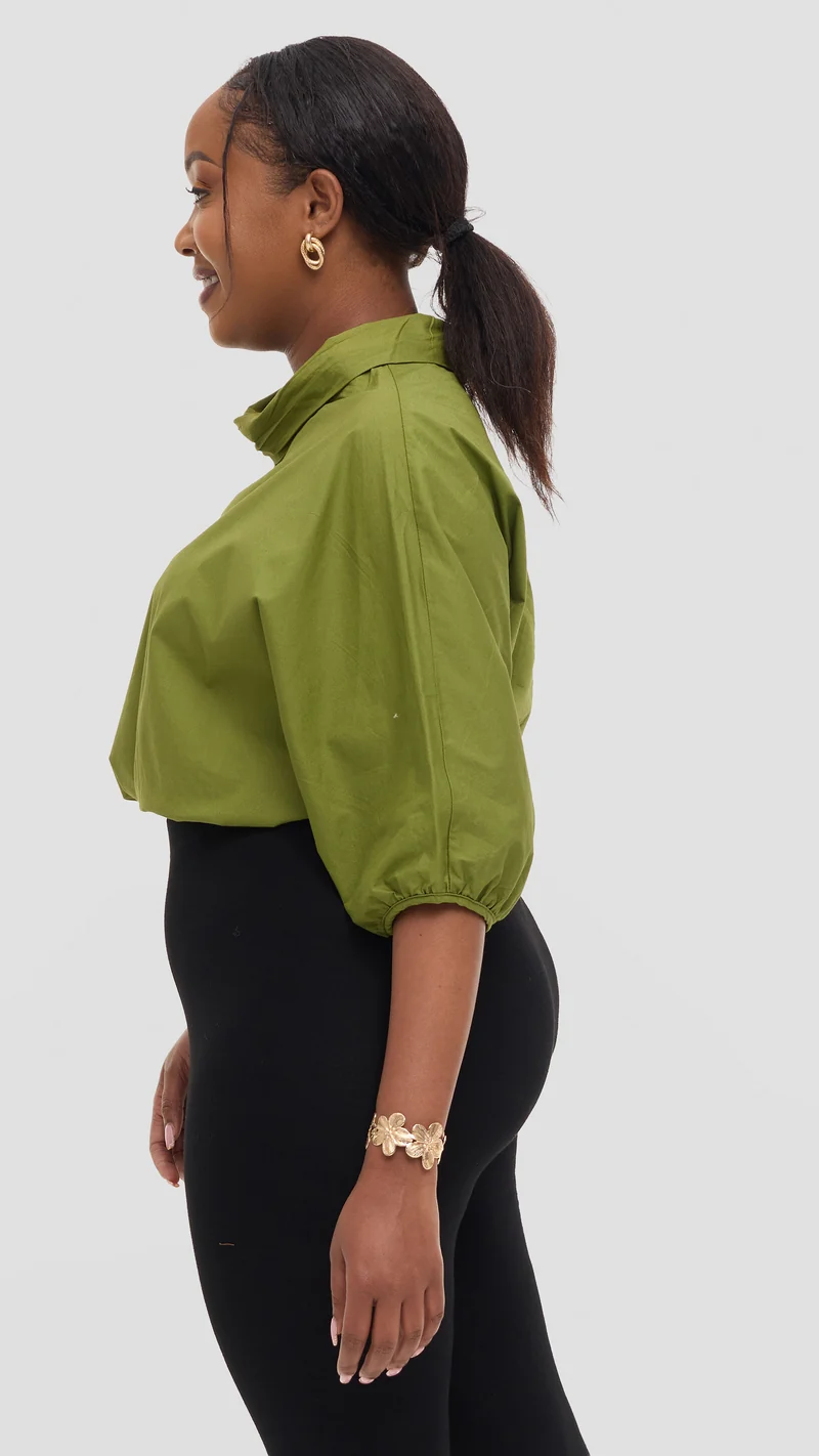 Safari by Vivo Njano Drawstring Top in Cotton - Green