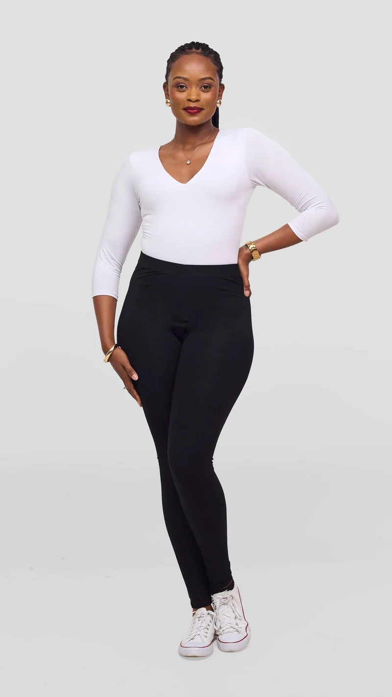Vivo Basic 3/4 Sleeved Double Layered Bodysuit in Jersey - White