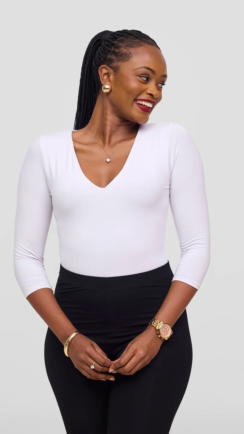 Vivo Basic 3/4 Sleeved Double Layered Bodysuit in Jersey - White