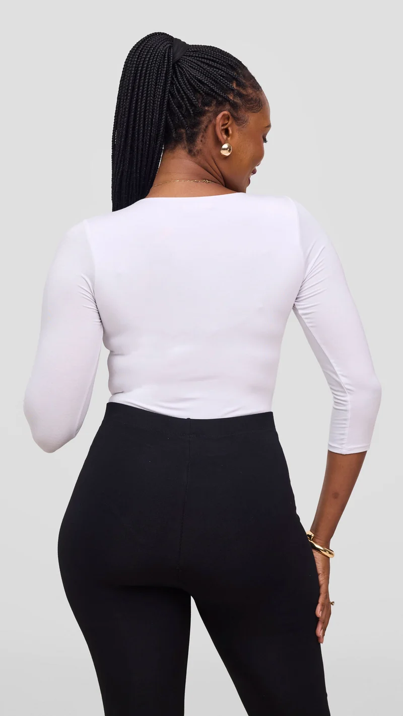 Vivo Basic 3/4 Sleeved Double Layered Bodysuit in Jersey - White