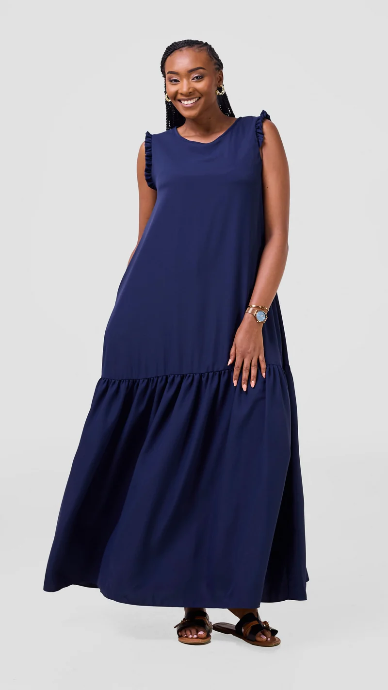 Vivo Ava Tent Flounce Maxi Dress - Navy