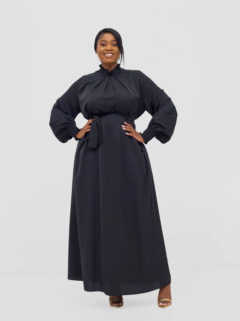 Vivo Ayah Shirred Neck Tent Maxi Dress - Black